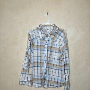 Plaid Button-Up Shirt in Blue and Tan